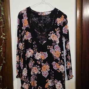 Love, Fire Black Floral Dress with Lace